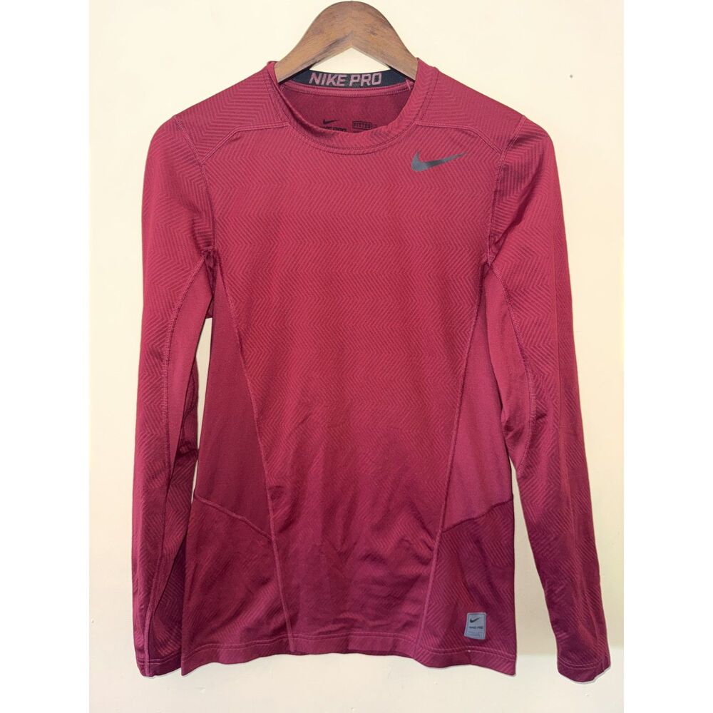 Nike Pro Dri-Fit Women’s Long Sleeve Fitted Workout Shirt Maroon Burgundy Small